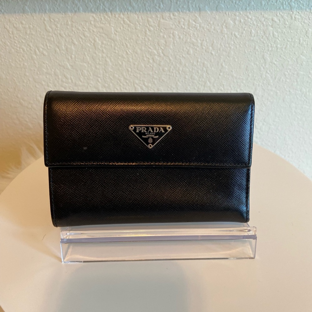 Prada Tessuto Black Saffiano Leather Wallet